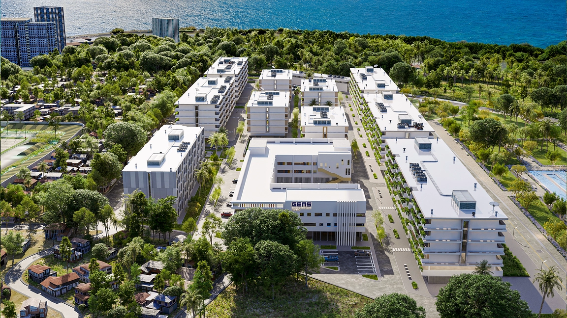 Aerial view of the Infinity Hills community in Zanzibar, with the GEMS Zanzibar campus at its centre